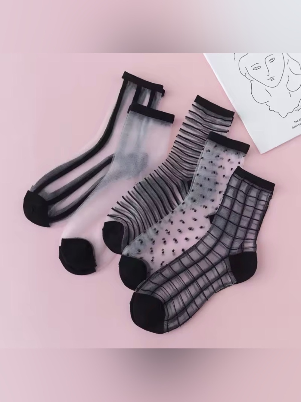 5 Pairs Lace Thin Socks Women Non-slip Ultra-thin Socks Female Ankle Sock Black
